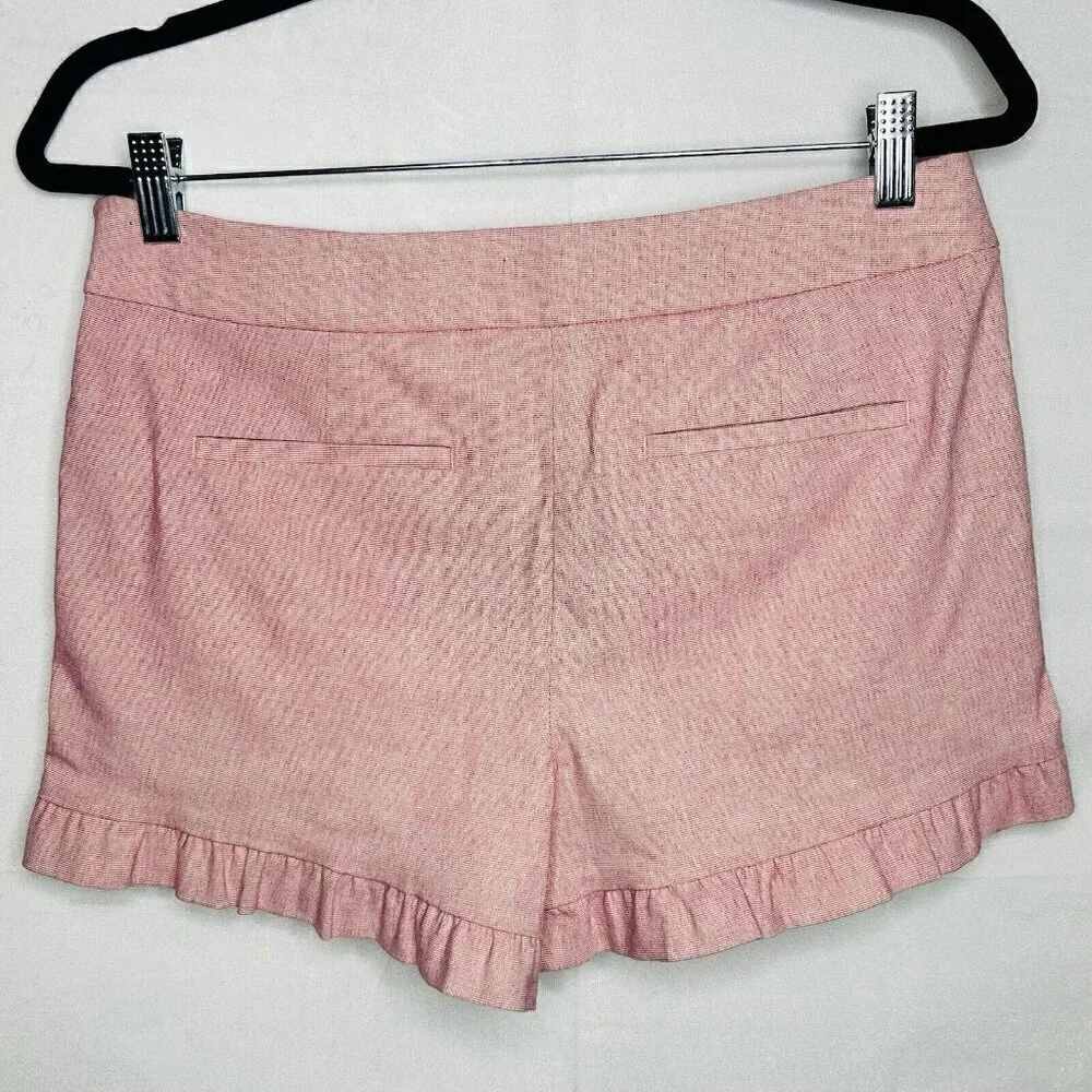 LOFT Pink Chino Shorts Size 2 (30x3.5) Ruffle Hem Flat Front Casual Mid-Rise NWT